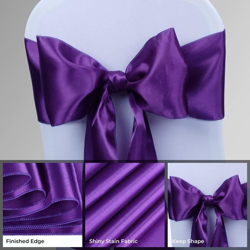 Babenest Satin Chair Sashes - 30 Pcs Upgraded Ties & Ribbons for Weddings, Parties & Events | Purple