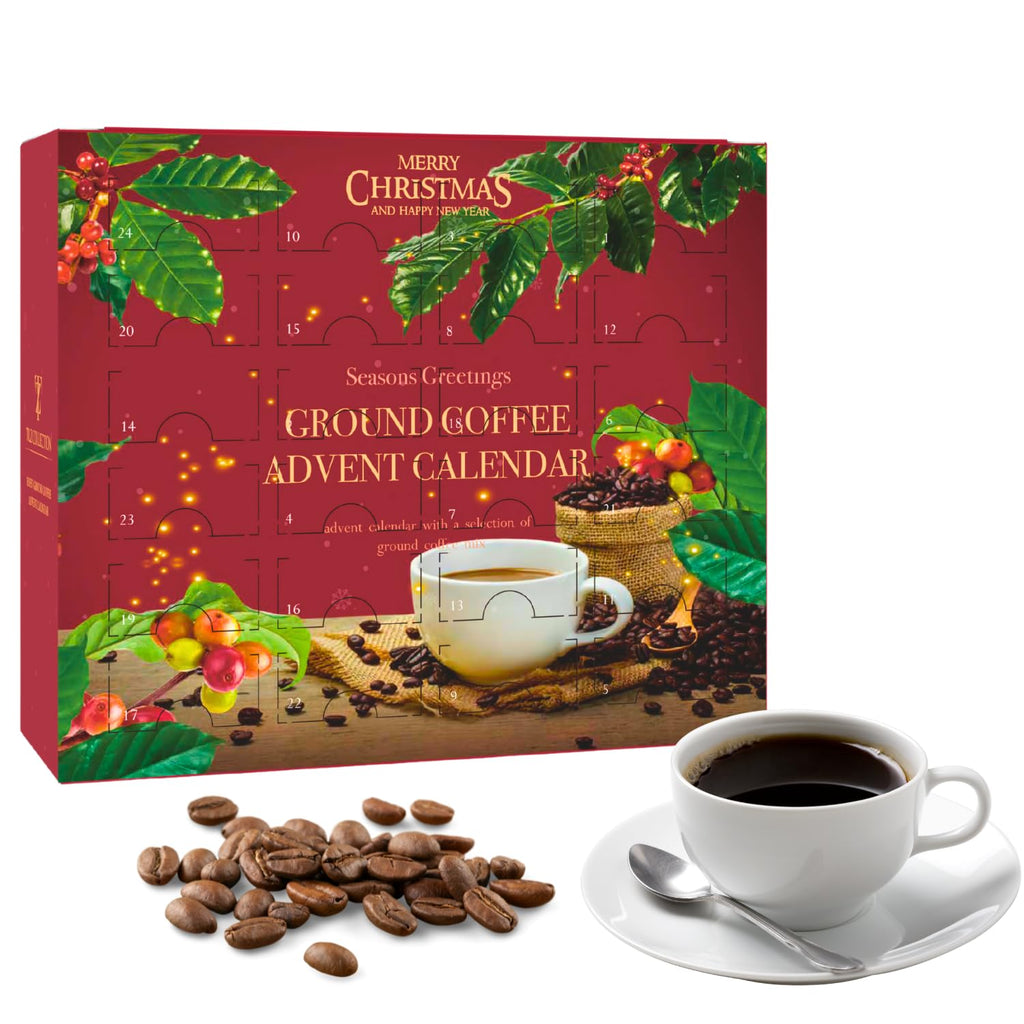 Skiennix 24 Days Advent Calendar | Flavored Ground Coffee Gift Set - French Vanilla, Hazelnut, Irish, Italian & Cinnamon