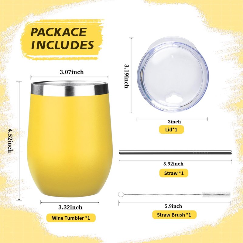 12oz Stemless Wine Tumbler with Lid Double Wall Insulated Wine Cup Stainless Steel Glasses Tumbler with Straw Insulated Cocktail Tumbler Coffee Mug for Hot and Cold Beverages (Multicolor-4, 4 Pack)