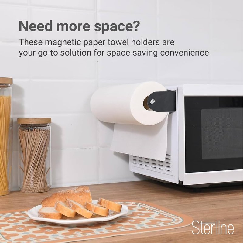 Sterline Magnetic Paper Towel Holder - 2-Piece Adjustable Heavy Duty Steel Shop Towel Holder for Toolbox, Refrigerator, & Grill - Wall Mount Organizer for Garage, RV Essentials, Kitchen, & Workshop