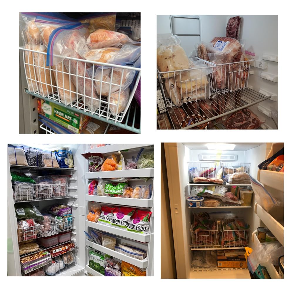Y.Z.Bros 16Lx12W inch Wider Freezer Storage Organizer Baskets Container, Deep Metal Wire Chest Upright Refrigerator Divider Bins with Built-in Handles for Cabinet, Pantry, Closet, Kitchen(4)