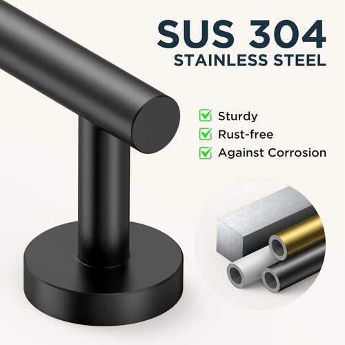 FORIOUS Bathroom Accessories Set - SUS304 Stainless Steel Toilet Paper Holder, Towel Ring & Hooks | Matte Black
