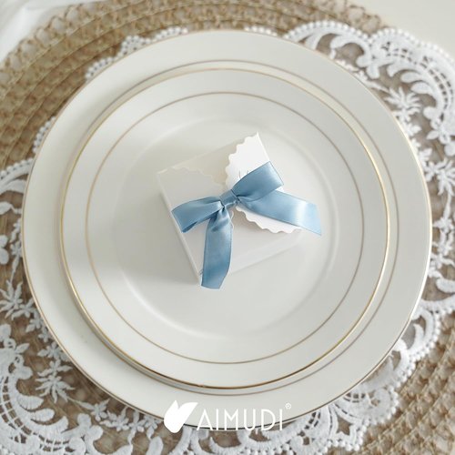 AIMUDI Satin Bows for Gift Wrapping - Dusty Blue Premade Twist Tie Bows | 50 Count for Weddings & Crafts