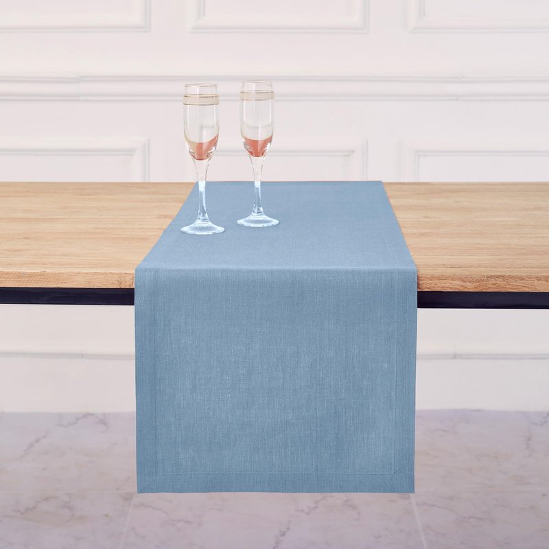 Solino Home Linen Table Runner 120 Inches Long - 100% Pure Linen Dusty Chambray Blue Table Runner 14 x 120 Inch for Spring, Summer, Mothers Day - Diana Medium Weight