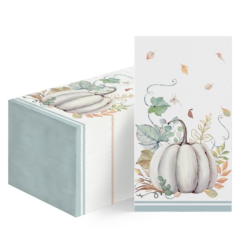 Horaldaily 100 Fall Disposable Paper Decorative Guest Napkins, Thanksgiving Leaf White Pumpkin Hand Towel for Lunch Dinner Kitchen Party Bathroom