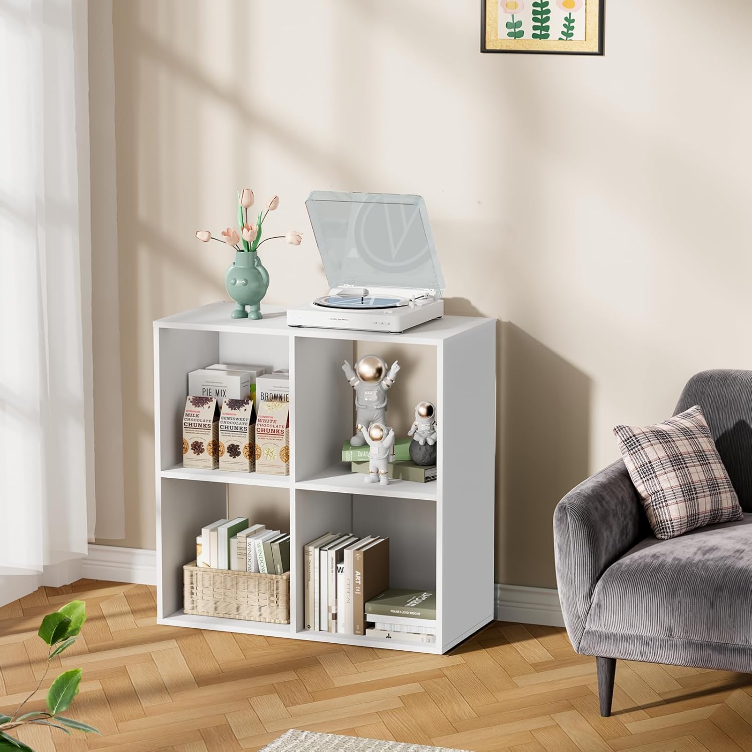 4 Cube Storage Organizer by [Brand Name] - Stylish Bookcase with Open Back for Bedroom & Home Office (White)