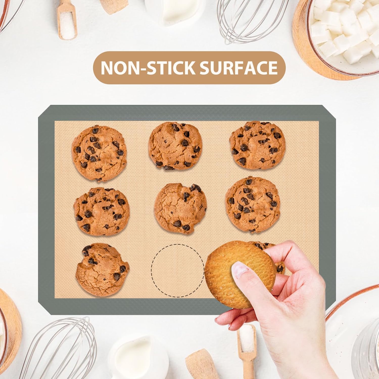 Skiennix Silicone Baking Mats - Non-Stick Baking Sheets for Cookies & Pastries | 3-Piece Set in Grey