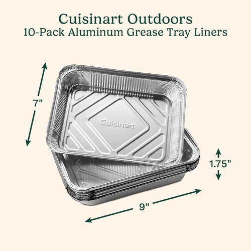 Cuisinart Heavy-Duty Aluminum Grease Tray Liners - 10-Pack Disposable Drip Trays for Griddles