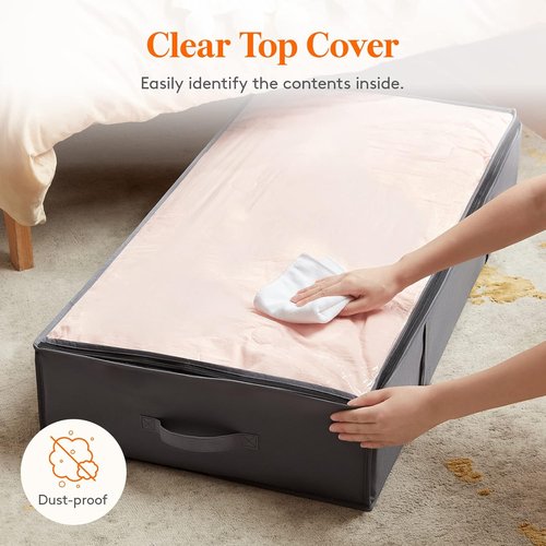 Lifewit Under Bed Storage Containers - 95L Large Capacity Blanket Bags with Reinforced Handles | Grey