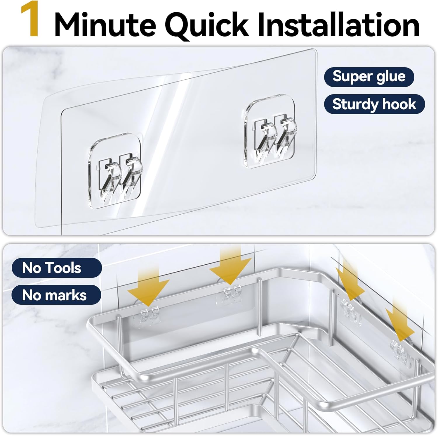 YASONIC Shower Caddy | 2-Pack Rustproof Stainless Steel Corner Shelves with Soap Holder - Silver