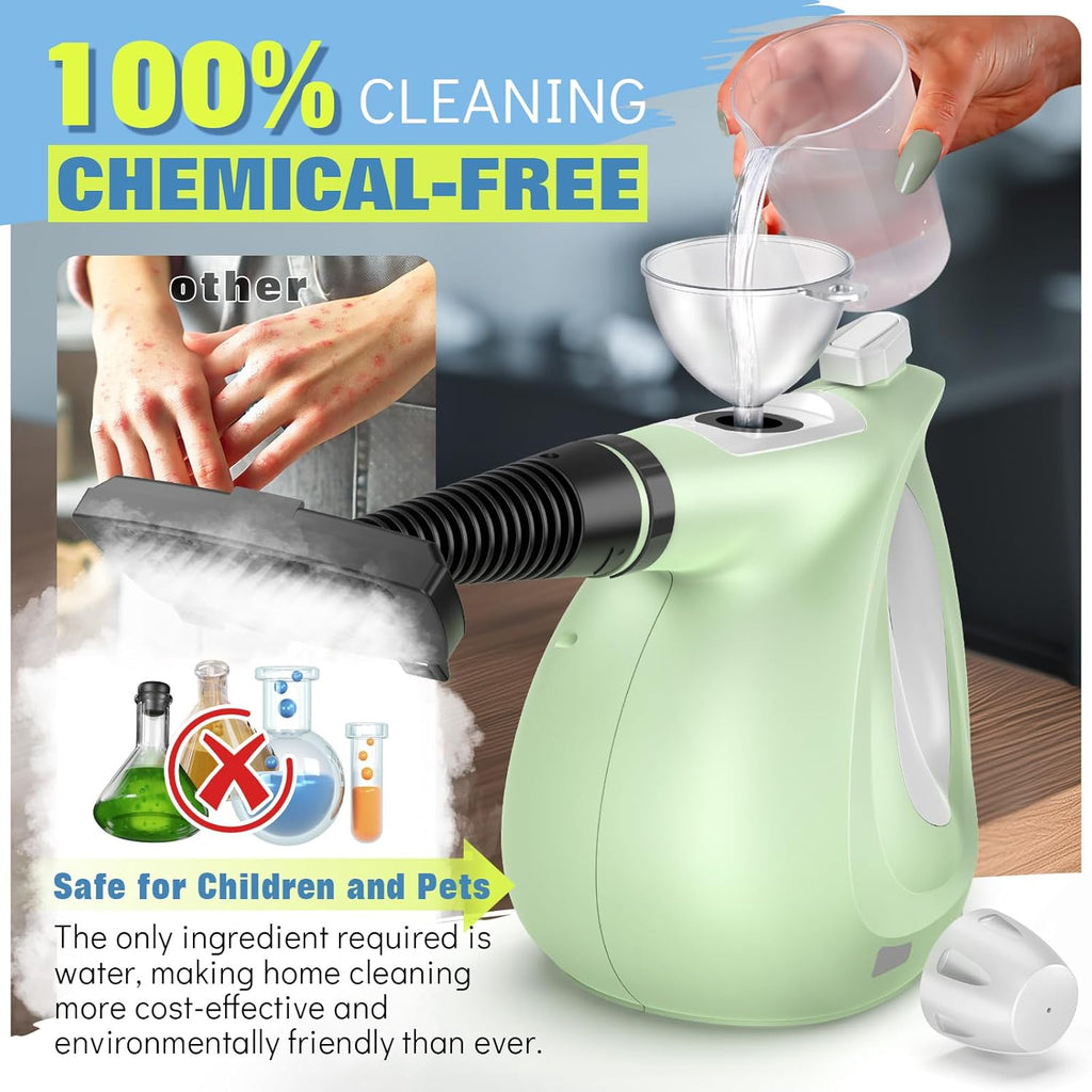 Skiennix Steam Cleaner - Powerful Handheld Pressurized Steamer with 11-Pc Set | Chemical-Free Multi-Surface Cleaning for Furniture, Upholstery, Grout, Couch & Car