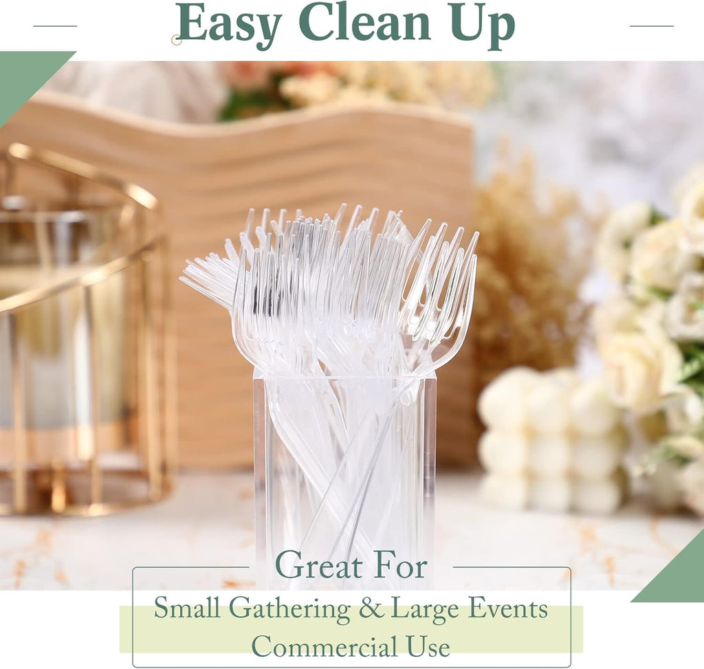 Potchen Heavy Duty Clear Disposable Plastic Forks - 1000 Pcs Bulk Cutlery for Parties & Picnics | 5.8 Inches