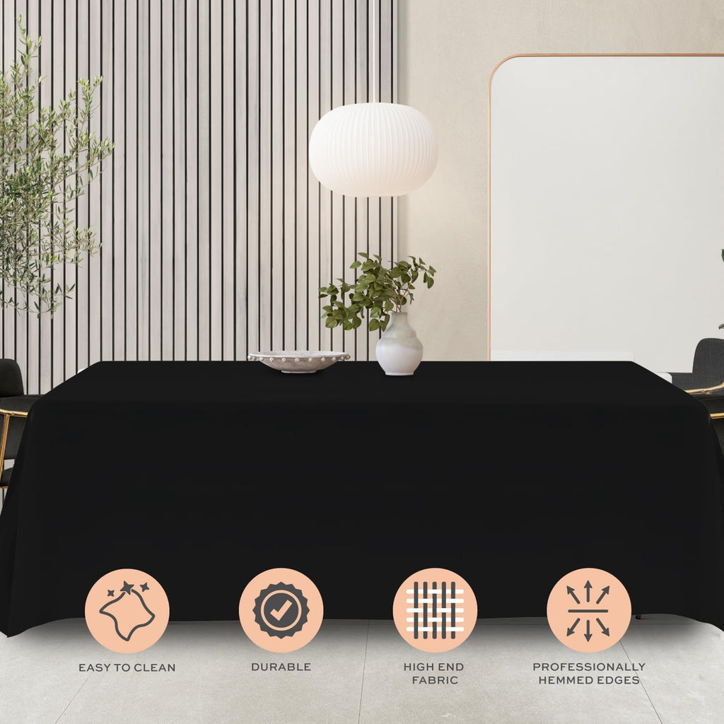 Classic Black Tablecloth 90x156 - Black Table Clothes for 8 Foot Rectangle Tables, 200 GSM Stain and Wrinkle Resistant Washable Fabric [2 Pack]