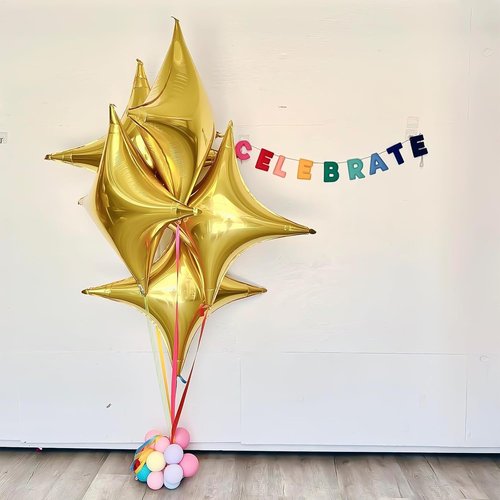 Gold Star Balloons | 12-Pack Four Angle Star Foil Balloons - 26" & 10" Gold Helium Balloons for Parties