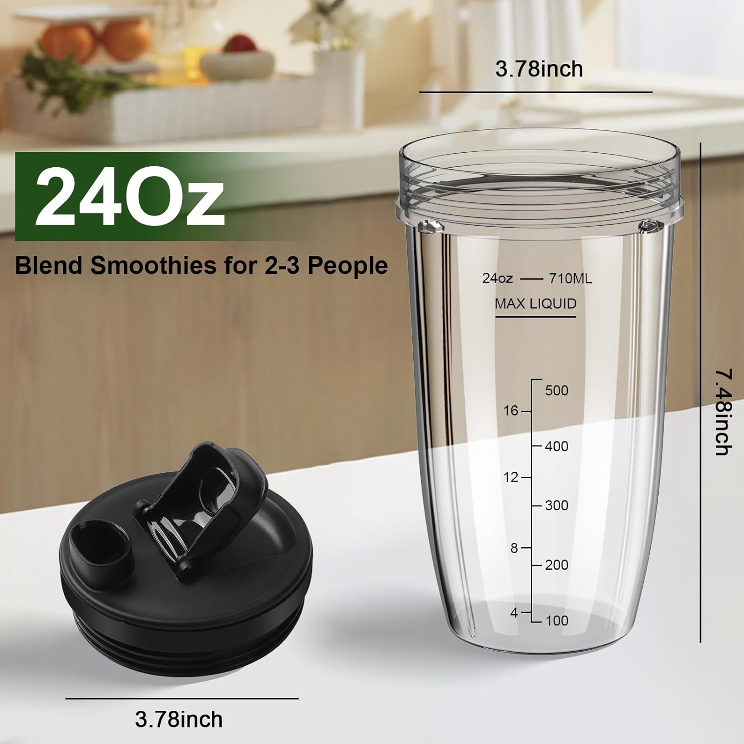 Ninja Blender Cups - 24oz Replacement Cups with To-Go Lids | Compatible with Multiple Ninja Models (3 Pack)