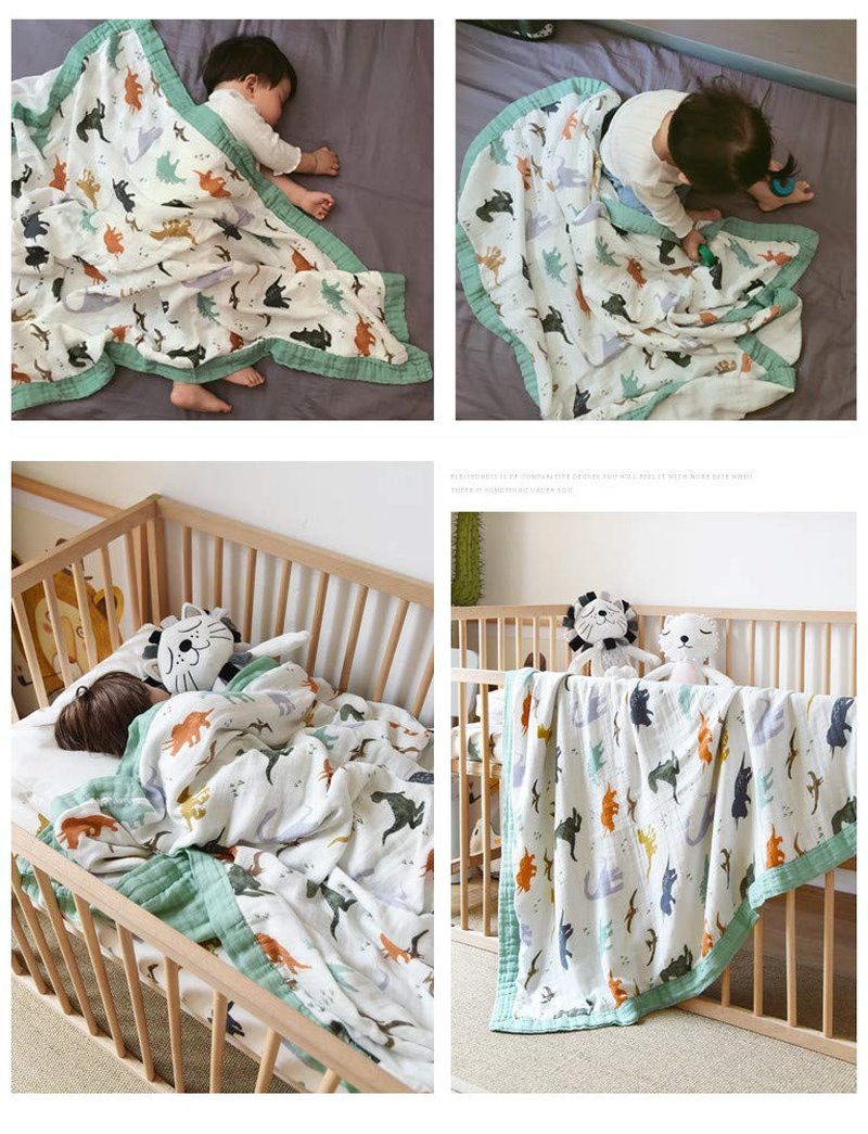 Little Jump Dinosaur Muslin Blanket Baby Quilt - Silky Soft and Breathable Crib Blanket for Daycare - Large 47" x 47" - 2 Layers Toddler Summer Blankets for Boys (Dinosaur)