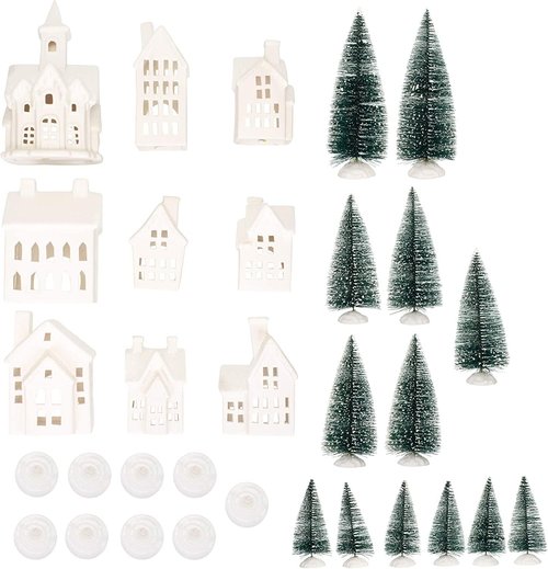 Mark Feldstein & Associates Winter Village LED Tea Light Set - 31-Piece Porcelain Christmas Decor