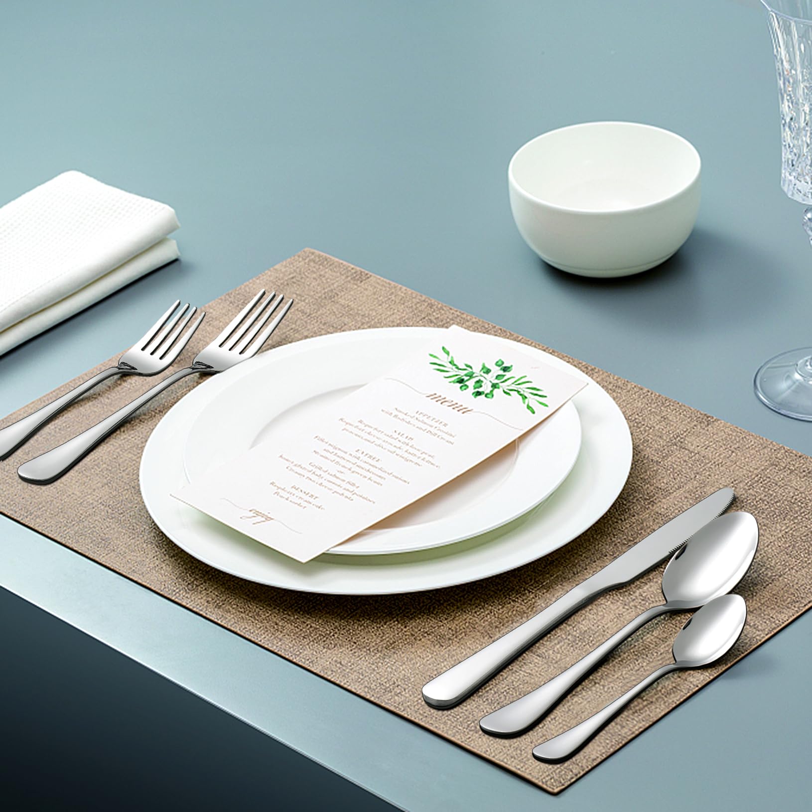 Suoundey Stainless Steel Flatware Set - Forks, Knives, and Spoons for Home and Restaurant Kitchen - Rust Resistant Cutlery Utensils (160, Silver)