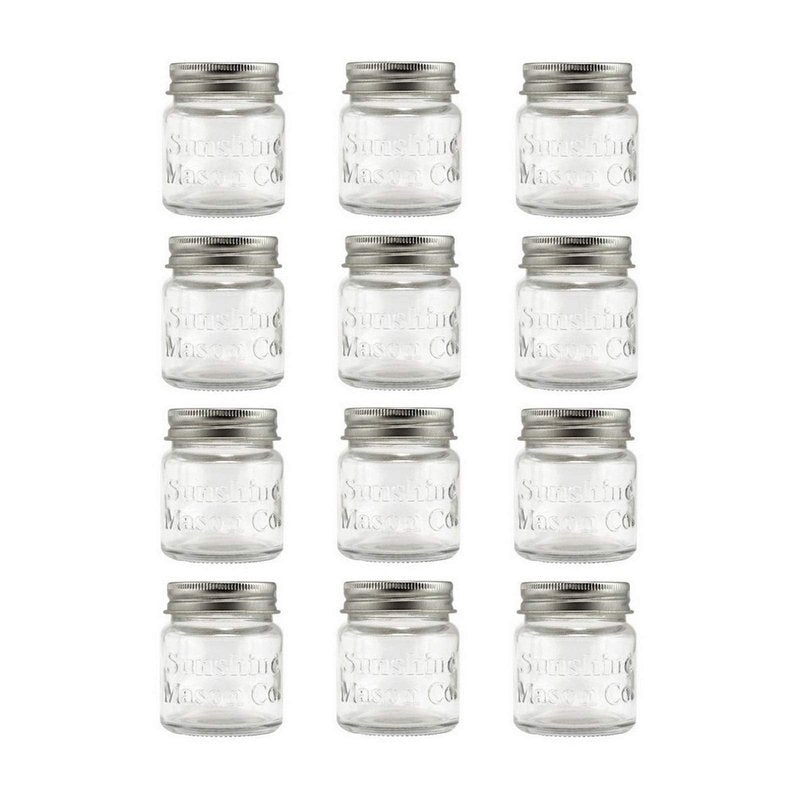 Sunshine Mason Co. Mini Mason Jar Shot Glasses with Metal Lid 2 Ounces, 12 Pieces