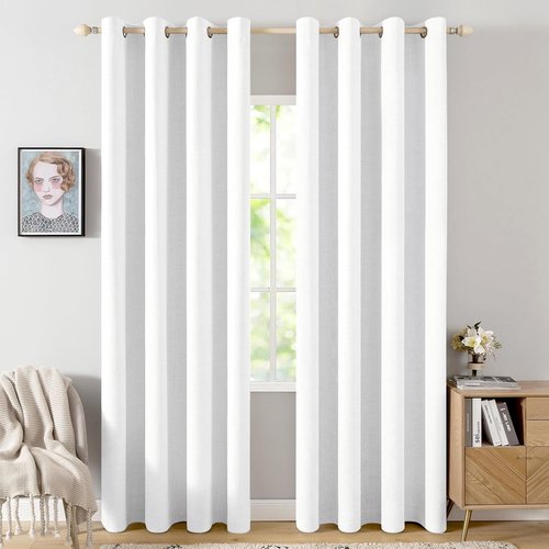 MIULEE 100% Blackout Linen Curtains - Thermal Insulated Bright White Drapes | 52 x 96 Inch (2 Panels)