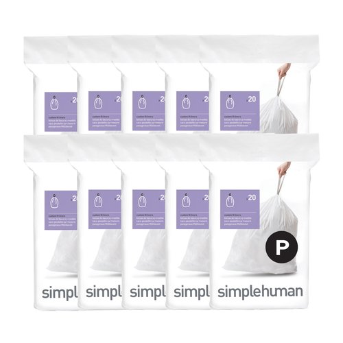 simplehuman Code P 200 Count, Dispenser Pack Custom Fit Liners, Drawstring Trash Bags, 50-60 Liter / 13-16 Gallon, White