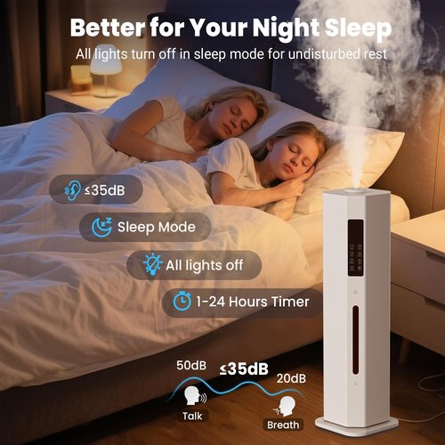 GloryAir Humidifier - 2.38Gal/9L Top Fill Cool Mist for Large Rooms | 120H Run Time, Auto Mode & 7-Color Light
