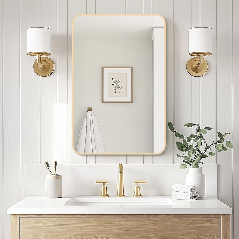 FUWU HOME Wood Bathroom Mirror for Wall 24" x 36" Black Rounded Corner Rectangle Mirror with Wooden Framed for Vanity, Entryway, Living Room and Bedroom Home Wall Decor (24" x 36"Black)