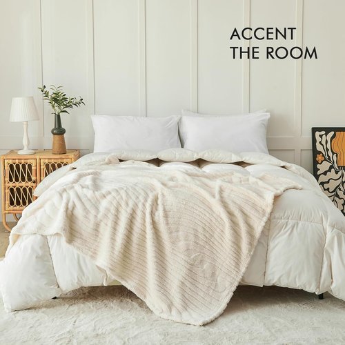 Lifein Throw Blanket - Cream Wave Boho Fleece Blanket | Soft, Lightweight & Cozy (50x60in)