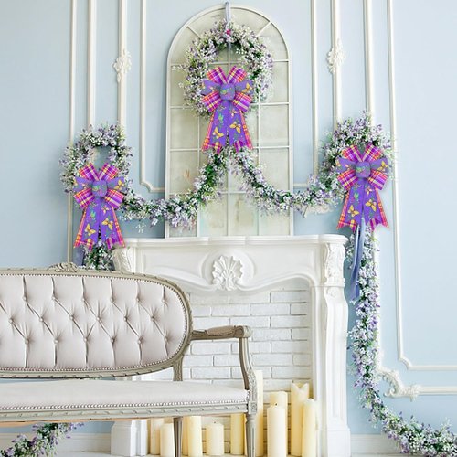 Hying Spring Flowers Wreath Bows - 2-Piece Purple & Pink Burlap Set for Front Door Decor