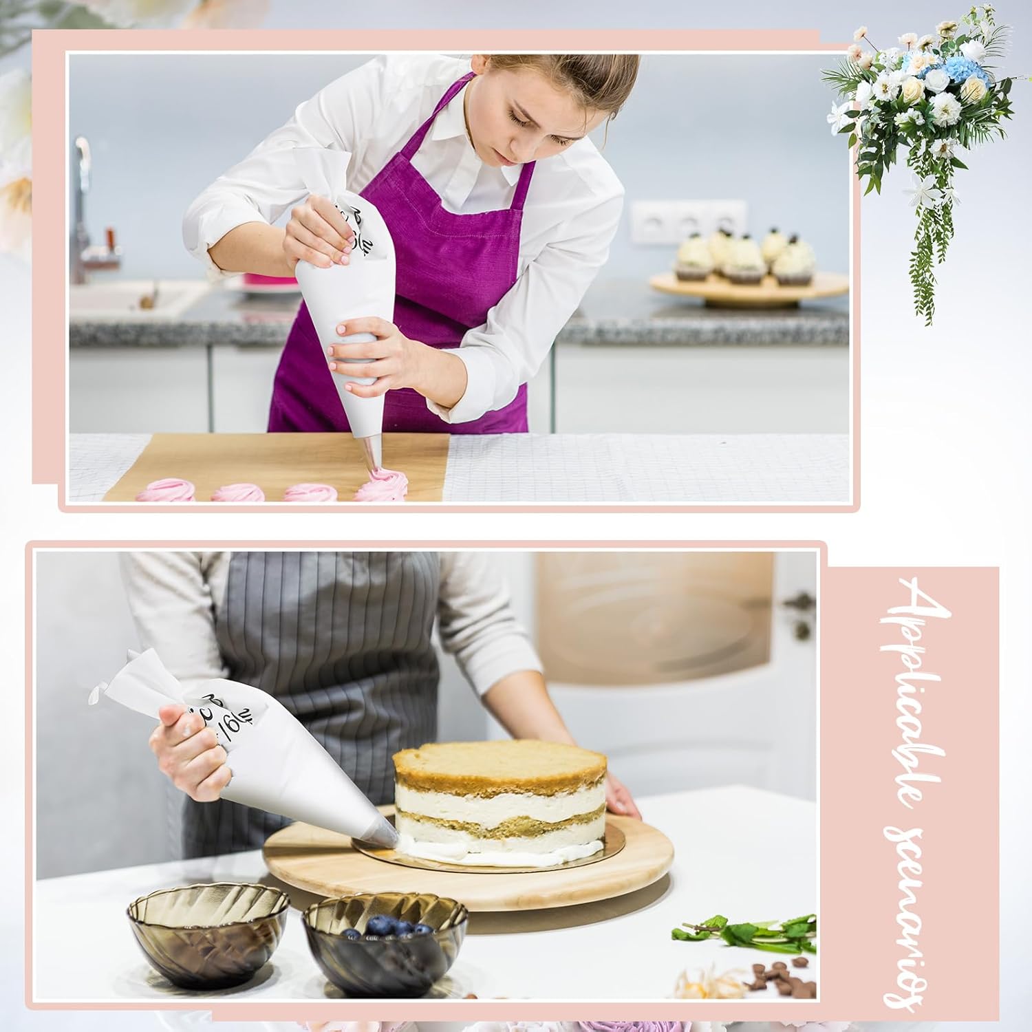 Nuogo Reusable Piping Pastry Bags - 24 Inch Large Canvas for Cake Decorating & Frosting | 4 Pack