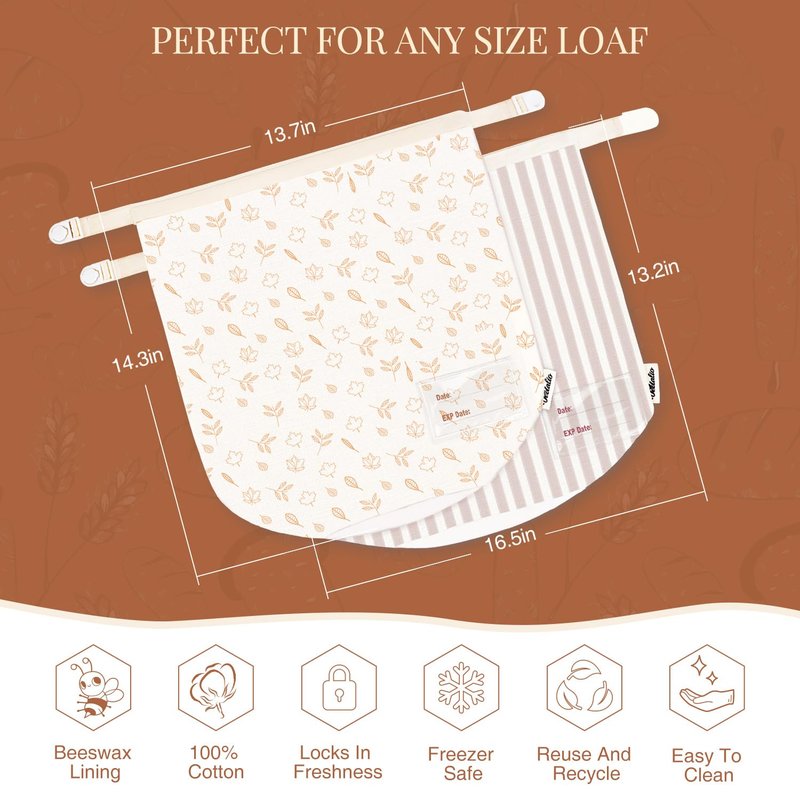 Bread Bags for Homemade Bread, Sourdough Bread Bags Baking Supplies, Beeswax Bread Bags for Sourdough, Reusable Beeswax Bread Bag Container Storage, Sourdough Starter Kit, Sour Dough Starter Kits