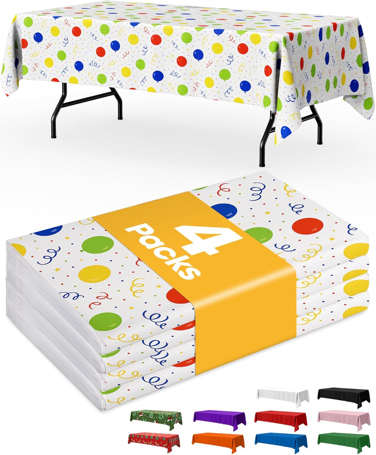 Niuara Rectangle Tablecloth - 54'' x 108'' Disposable Plastic Cover for Holiday Parties | 4-Pack