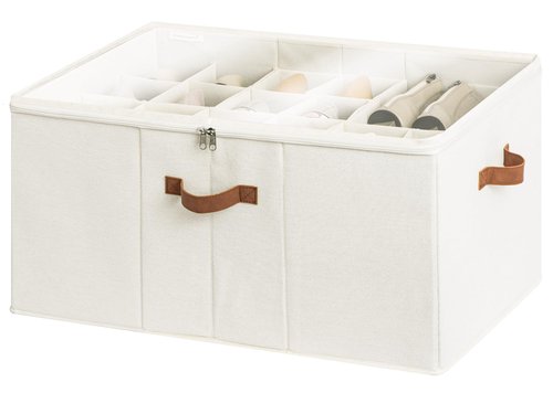 StorageWorks Shoe Organizer for Closet, Fits up to 24 Pairs, Shoe Cubby Storage Containers with Adjustable Dividers and Clear Cover, Beige