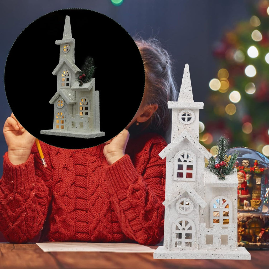 NUOBESTY Christmas LED Church Light House - Festive Wood Village Snow Scene Decor for Holiday Home