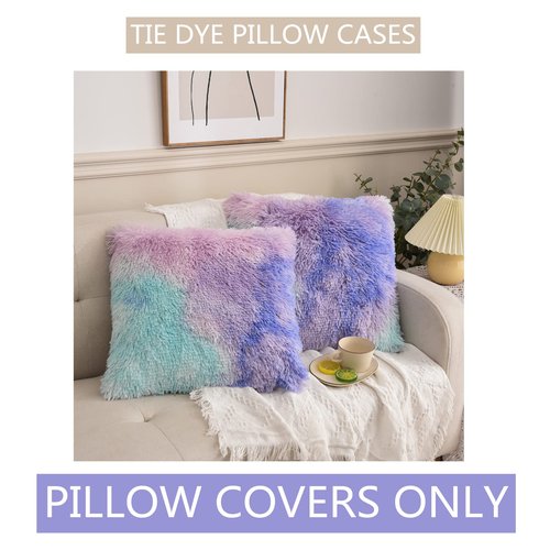Aimuan Home Decor Luxury Series Plush Shaggy Pillow Shams Super Soft Velvet Style Tie Dye Artificial Fur Throw Pillow Case Cushion Cover for Sofa/Bed/Living Room Ombre Set of 2Pcs Purple, 17.7"x17.7"