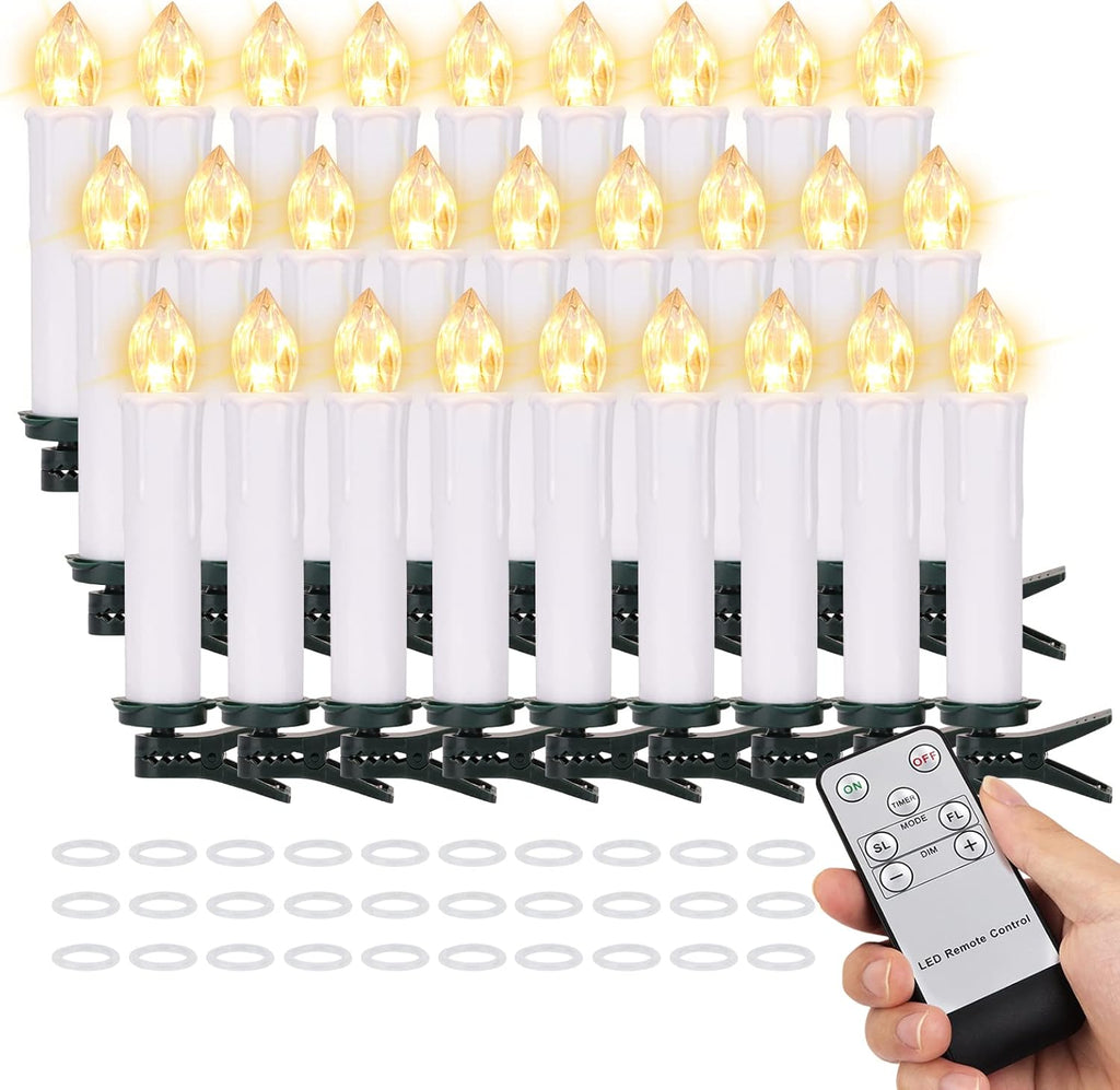 Skiennix Flameless LED Taper Candles - Battery Operated Mini Clip-On Lights with Remote Timer | 30PCS White