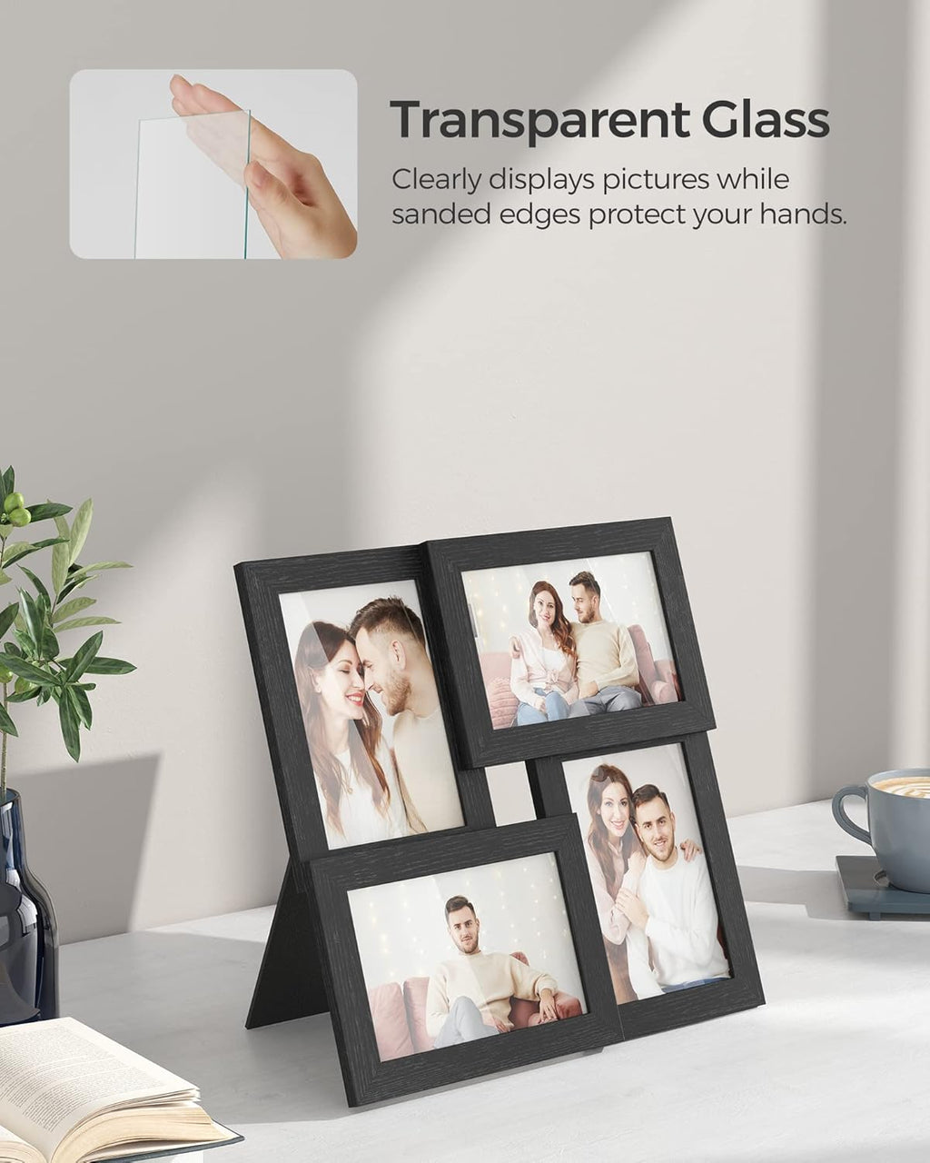 SONGMICS Collage Picture Frames - Set of 4, 4x6 Multi-Photo Wall Decor in Ink Black | Perfect for Gallery Display