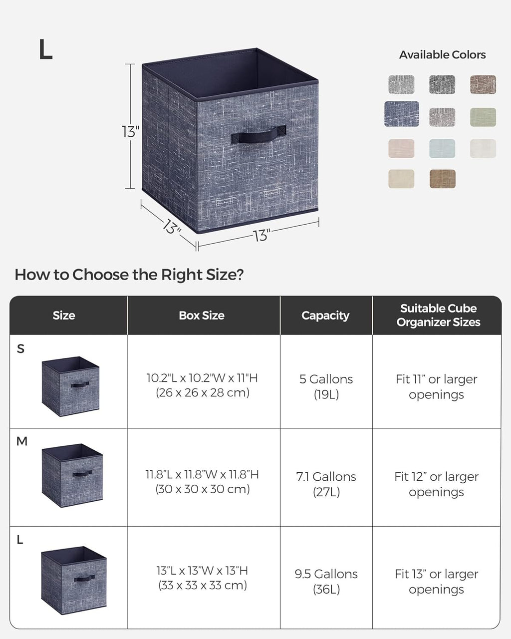 SONGMICS Storage Cubes - 13-Inch Non-Woven Fabric Bins with Double Handles - Set of 6, Misty Blue Closet Organizers