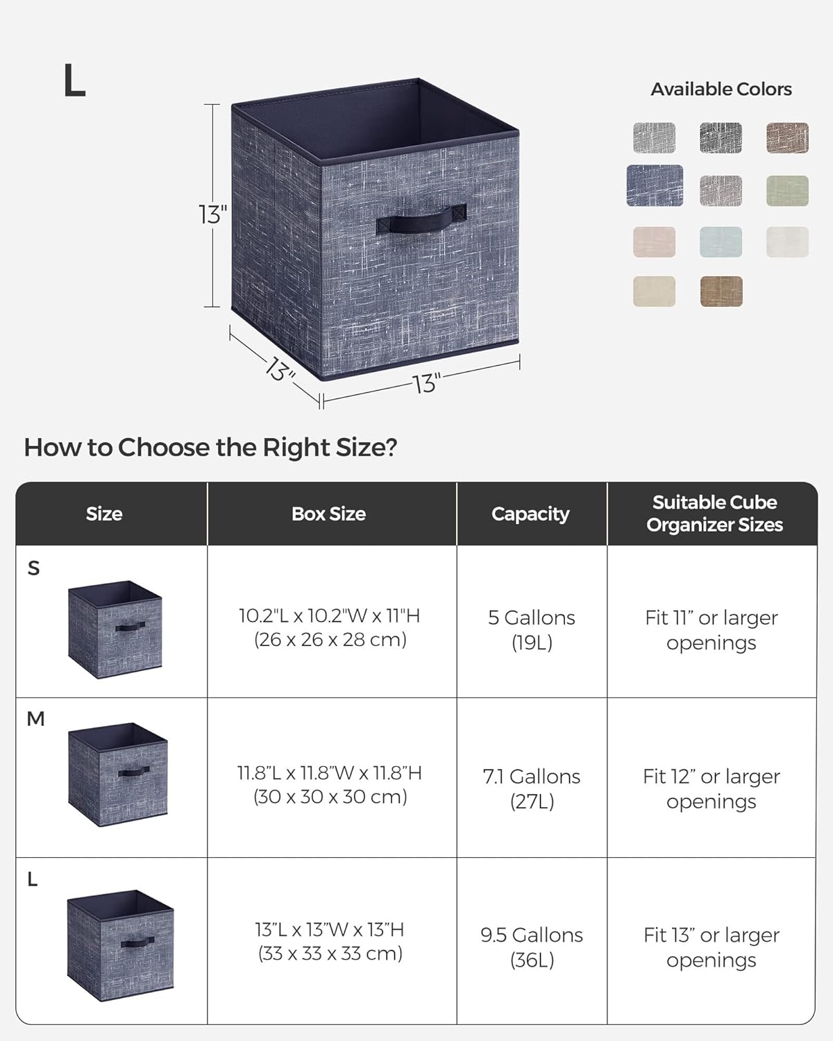 SONGMICS Storage Cubes - 13-Inch Non-Woven Fabric Bins with Double Handles - Set of 6, Misty Blue Closet Organizers