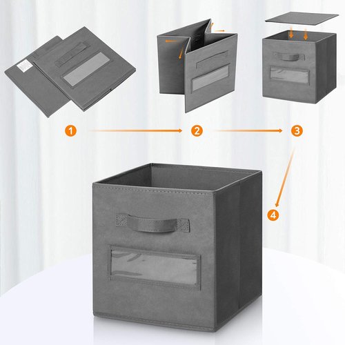 Artsdi 11-Inch Storage Cube Set - Foldable Fabric Bins with 10 Labels & Pen | Gray Closet Organizer