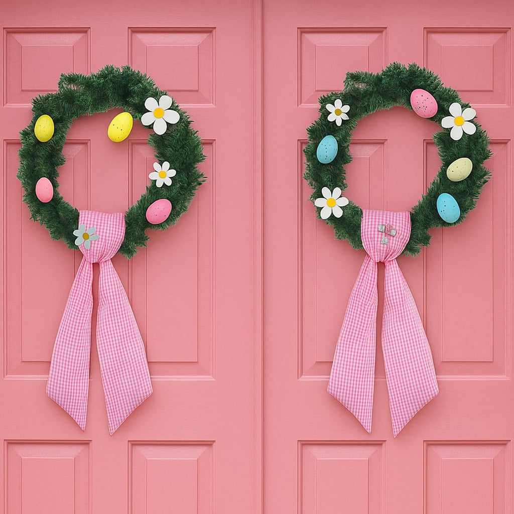 Regine Switzerland Pink White Gingham Wreath Sash - 5.12" Wide x 54.33" for Baby Shower & Spring Decor