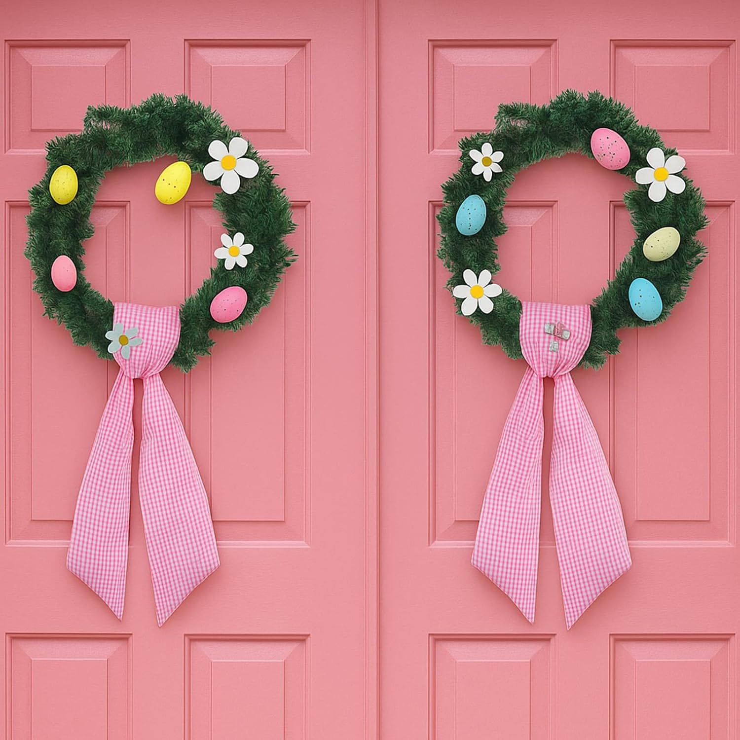 Regine Switzerland Pink White Gingham Wreath Sash - 5.12" Wide x 54.33" for Baby Shower & Spring Decor