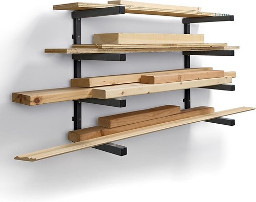 Bora 4-Level Lumber Storage Rack - Space-Saving Metal Shelf for Wood & Garage Organization | PBR-004B Black Gray