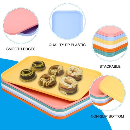 PATIKIL 14.7x10.4 Fast Food Serving Tray, 12 Pack Bulk Plastic Reusable Kitchen Cafeteria Trays for Eating, Colorful
