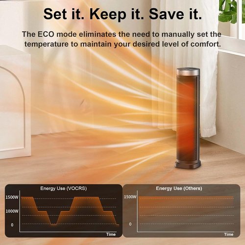 **Skiennix 70° Oscillating Space Heater - 1500W Quiet PTC Ceramic with Remote & 12H Timer, 24 Inches**