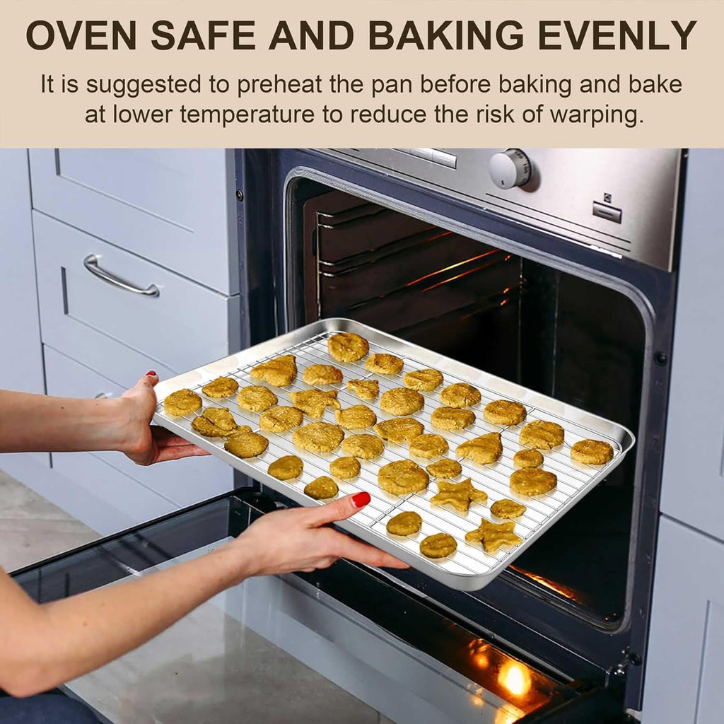 TeamFar Stainless Steel Baking Sheet Set - 16-Inch Cookie Sheets with Cooling Racks & Silicone Mats | Non-Toxic & Easy to Clean