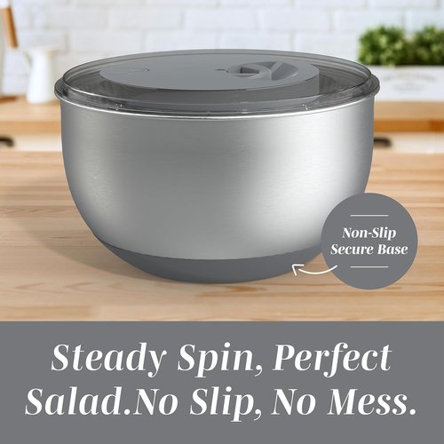 COOK WITH COLOR Stainless Steel Salad Spinner - 5 Qt. Easy Lettuce Washer & Vegetable Dryer - Non-Slip Base, Auto Stop Brake