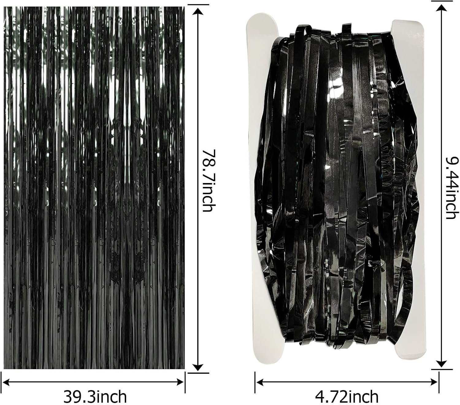 Skiennix Foil Curtain Backdrop - Black Metallic Tinsel Fringe for Photo Booths | 5 Pack Party Decorations
