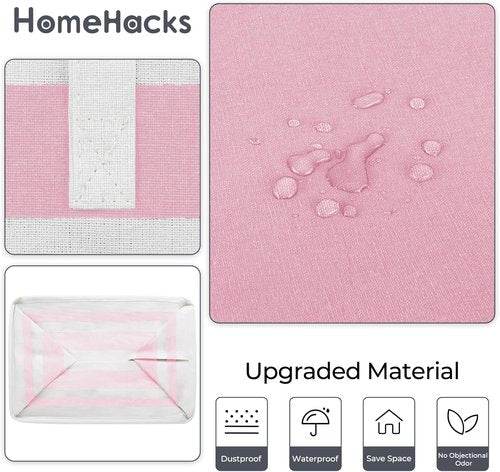 HomeHacks Large Waterproof Laundry Baskets - Collapsible Hampers with Reinforced Handles | 2 Pack, Pink, 125L