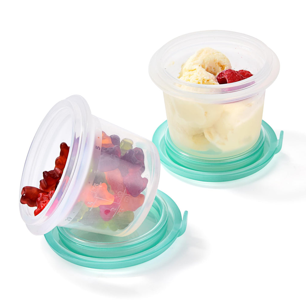 U-Taste 4oz×2 Silicone Food Container Set: Small Kitchen Storage with Airtight Lid, Freezer & Microwave Safe, Snack Box with Date Marking Circle, Clear Stackable for Yogurt, Hummus, Garnish-Aqua Sky